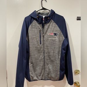 NFL New England Patriots Sweater Mens Large Gray Full Zip Hoodie Hooded EUC